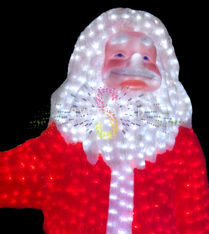 Детальное фото уличной акриловой 3D фигуры Дед Мороз с посохом, 5800 светодиодов, защита IP65