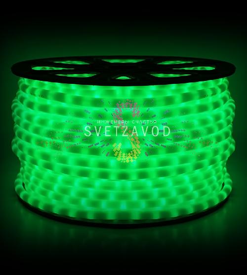 Светодиодный дюралайт, Ø 13мм, 220В, 2W, 36 led/м фиксинг, зеленый, шаг 1м, 100м, молочный, Rich Led