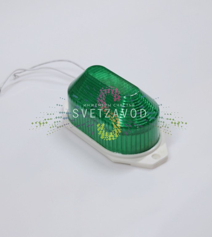 Детальное фото зеленой ксеноновой строб-лампы 220В с накладным креплением, герметичным корпусом IP65 и размерами 11.6x6x5.6 см.