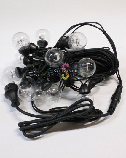 Гирлянда с лампами, красная, 10 метров, 20 ламп, черный провод