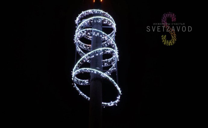 Детальное фото светодиодной консоли Танцующие кольца 220х90см. Видны металлический каркас, гибкий LED-дюралайт и светодиоды.