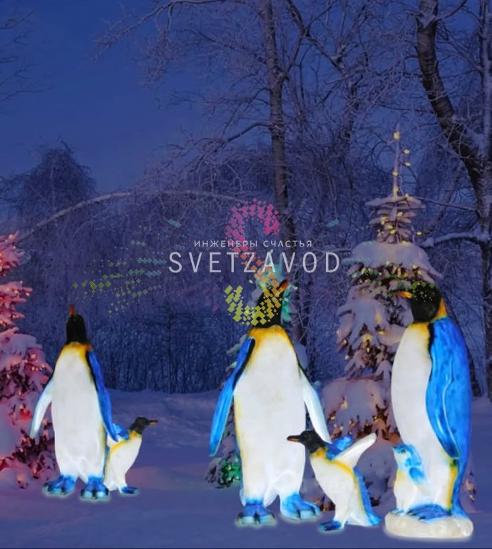 Детальное фото светодиодной фигуры Пингвин мама 130 см (SAK-725) из стекловолокна, показывающее качество изготовления и равномерную внутреннюю LED-подсветку.