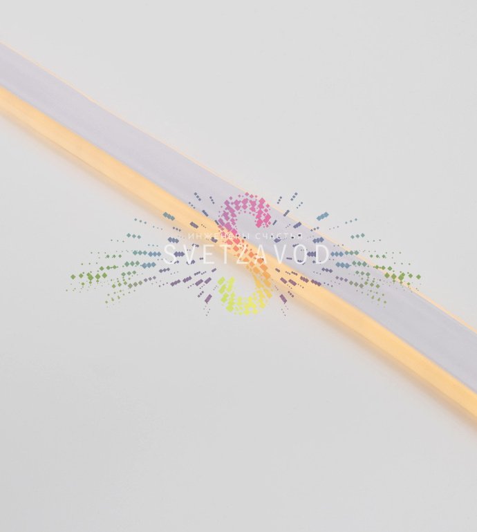 Крупный план светящегося двухстороннего гибкого неона Neon-Night теплого белого свечения, демонстрирующий равномерное распределение света и гибкую силиконовую оболочку.