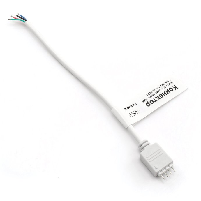 Детальное фото коннектора 09-04 с проводом папа для RGB/CCT ленты 10мм, IP20.