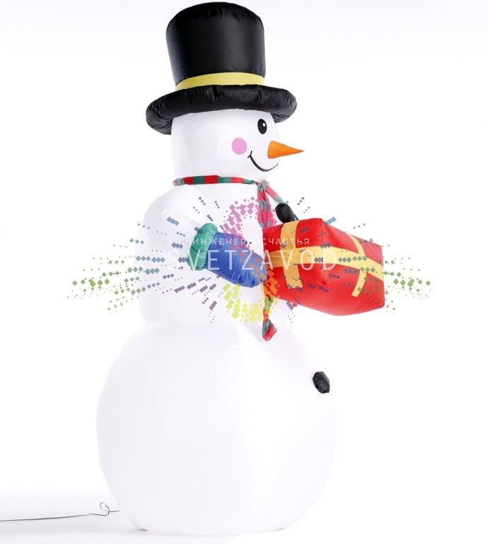 Крупный план надувной фигуры 3D Снеговика с подарком, светодиодной подсветкой и элементами крепления