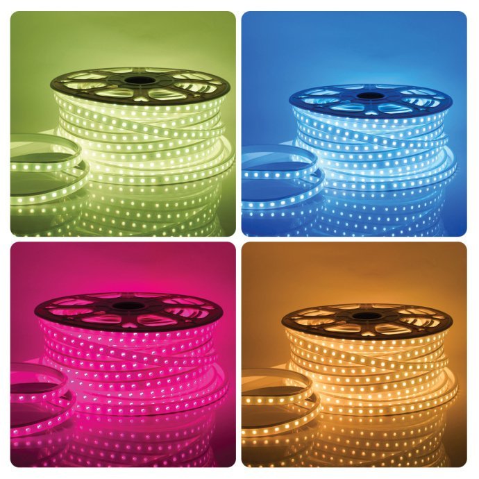 Светодиодная лента 220В RGB smd5050 60д/м IP65, 50м, силиконовая оболочка, угол 120°, для улицы