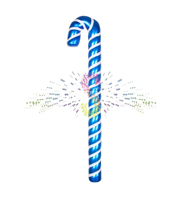 Детальное фото елочной фигуры Карамельная палочка от Neon-Night. Видны полосатый сине-белый дизайн, пластиковая конструкция и размер 121 см.