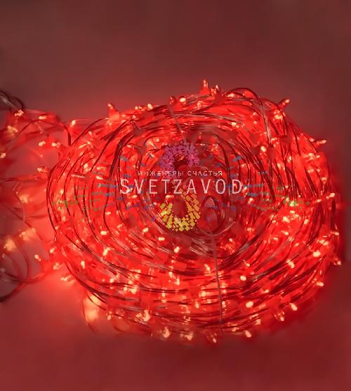 Клип Лайт 12В, мерцающий, RF, красный, 667 LED, 100м, прозрачный ПВХ, с защитным колпачком, IP64