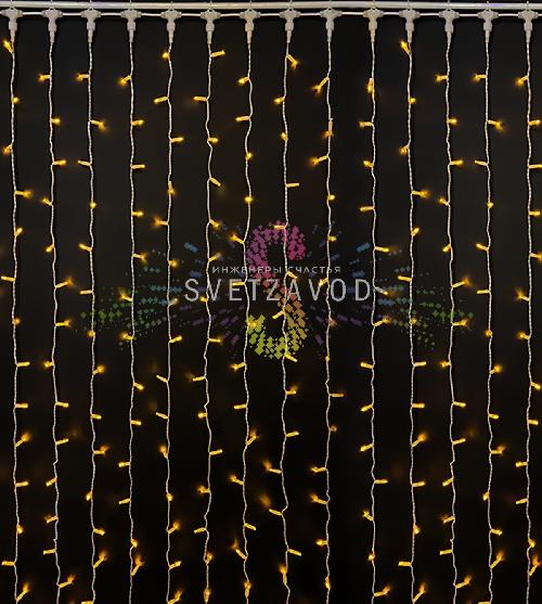 Светодиодный дождь 2х3м, желтый, фиксинг, белый ПВХ, 220B, IP65, Rich Led