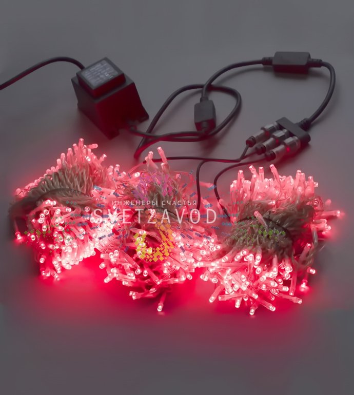 Детальное фото комплекта Клип Лайт Спайдер: 3 нити по 20м, прозрачный ПВХ провод, блок питания 220/24В, упаковка