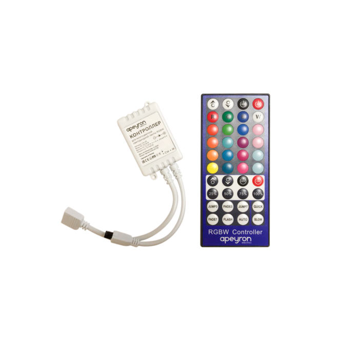Контроллер RGBW 04-29 Apeyron Electrics с кнопочным пультом, 4 канала, подключение ленты 12-24В, накладной монтаж, IP20