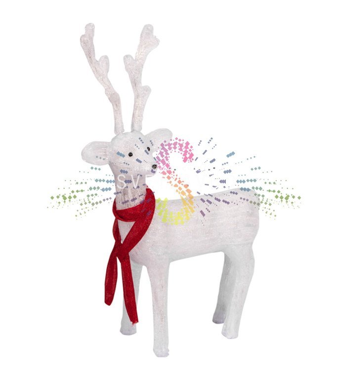 Детальное фото акриловой 3D фигуры Олень с 200 светодиодами. Видны металлический каркас, качество акрила и блок питания 31В. Фигура установлена для демонстрации.