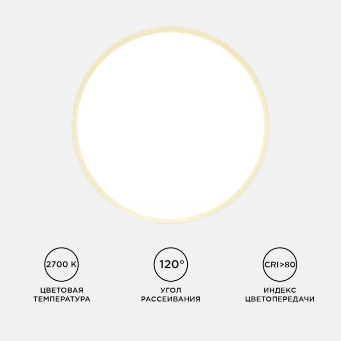 Круглая светодиодная панель накладная 220мм 24Вт 2700К теплый белый свет, алюминиевый корпус, IP40, для потолочного монтажа