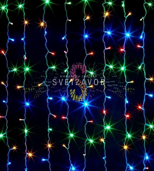 Светодиодный дождь 2х6м, мульти, RGBY, фиксинг, белый ПВХ, 220В, IP65, Rich Led