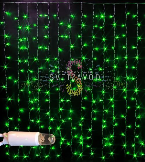 Светодиодный дождь 2х1,5м, зеленый, фиксинг, белый ПВХ, 220B, IP65, Rich Led