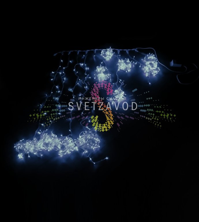 Детальное фото светодиодной завесы Водопад SPL-604: 10 нитей по 5 метров с белыми светодиодами, контроллером и блоком питания в коробке. Детальное фото светодиодной завесы Водопад SPL-604: 10 нитей по 5 метров с белыми светодиодами, контроллером и блоком питания в коробке.