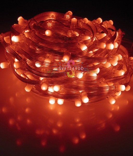 Детальное фото красного Клип Лайт 12В 200 LED на прозрачном проводе 30м с трансформатором и колпачками для улицы