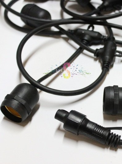 Гирлянда лофт, бухта 10м, шаг 50см, E27, черный провод каучук