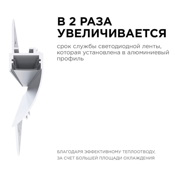 Алюминиевый профиль Apeyron Electrics 08-44 под штукатурку, белый анодированный, 98х18,8х2500мм, матовый поликарбонатный рассеиватель, IP44, в ПВХ упаковке.
