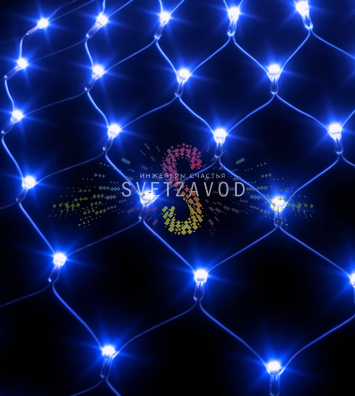 Детальное фото светодиодной сетки Rich Led 2х3 метра, 384 синих светодиода DIP, прозрачный ПВХ провод, степень защиты IP54 для улицы.