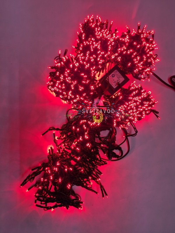 Детальное фото Клип Лайт Спайдер SSP-377: 5 нитей красных мерцающих светодиодов на черном ПВХ проводе, блок питания 220/24В, упаковка.