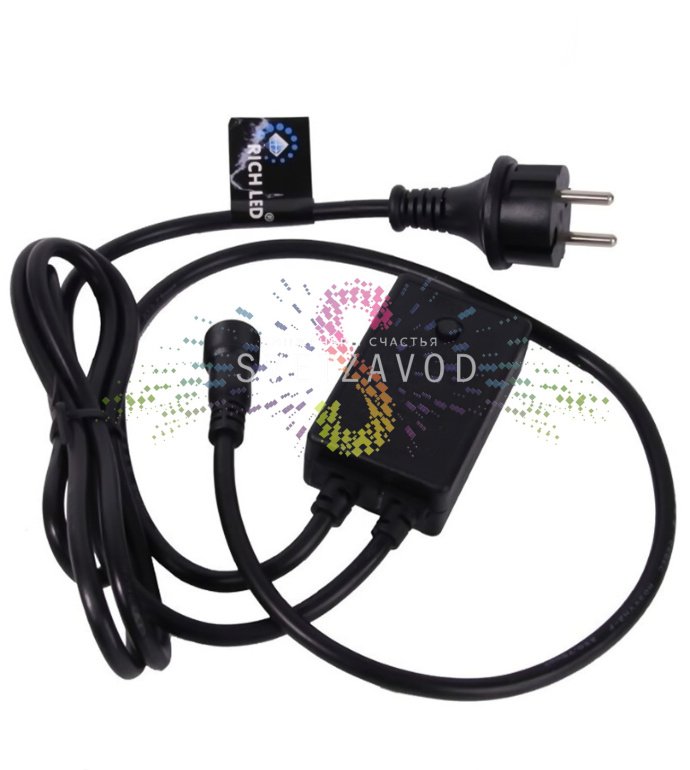 Контроллер Rich Led SGG-314 для гирлянд Твинкл Лайт с черным ПВХ проводом длиной 1.5 м, блоком питания и кнопками выбора 8 программ. Контроллер Rich Led SGG-314 для гирлянд Твинкл Лайт с черным ПВХ проводом длиной 1.5 м, блоком питания и кнопками выбора 8 программ.