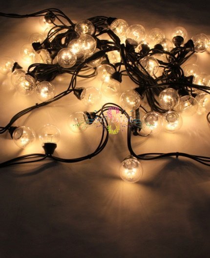 Гирлянда с лампами, теплая белая, бухта 10м, шаг 20см, E27, черный провод ПВХ