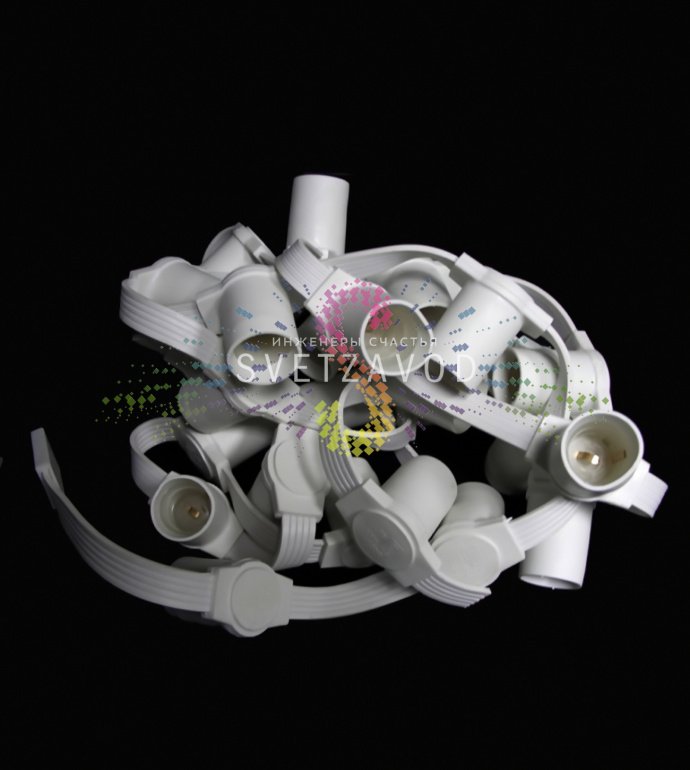 Детальное фото гирлянды Белт лайт: белый прорезиненный провод с патронами Е27, расстояние 15 см, степень защиты IP65 Детальное фото гирлянды Белт лайт: белый прорезиненный провод с патронами Е27, расстояние 15 см, степень защиты IP65