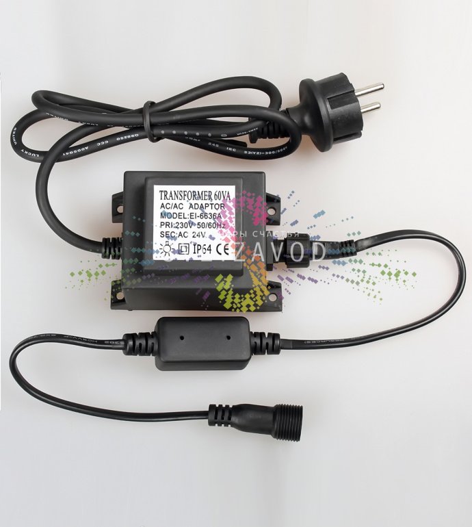 Детальное фото универсального блока питания 24В 60Вт Rich Led арт. SGG-764 с клеммами для подключения гирлянд, черный корпус.