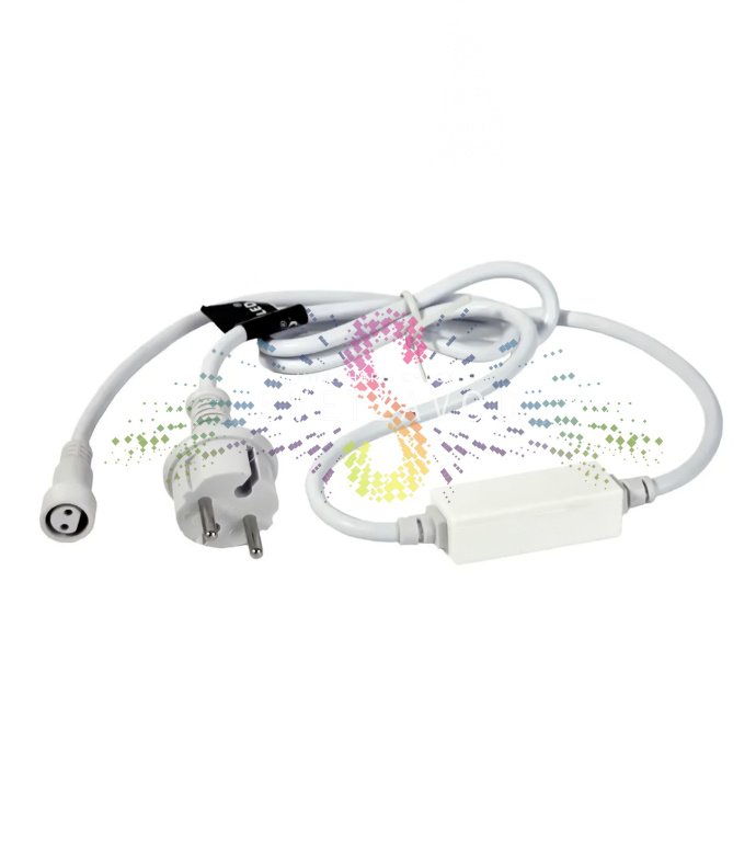 Детальное фото универсального блока питания 220В, 2А Rich Led белого цвета, с проводами и степенью защиты IP65, для уличного и внутреннего использования.