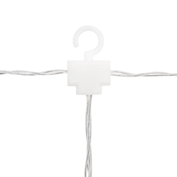 Детальное фото умной гирлянды Дождь Neon-Night: видны прозрачные провода, 180 RGB светодиодов, блок питания и шнур подключения.