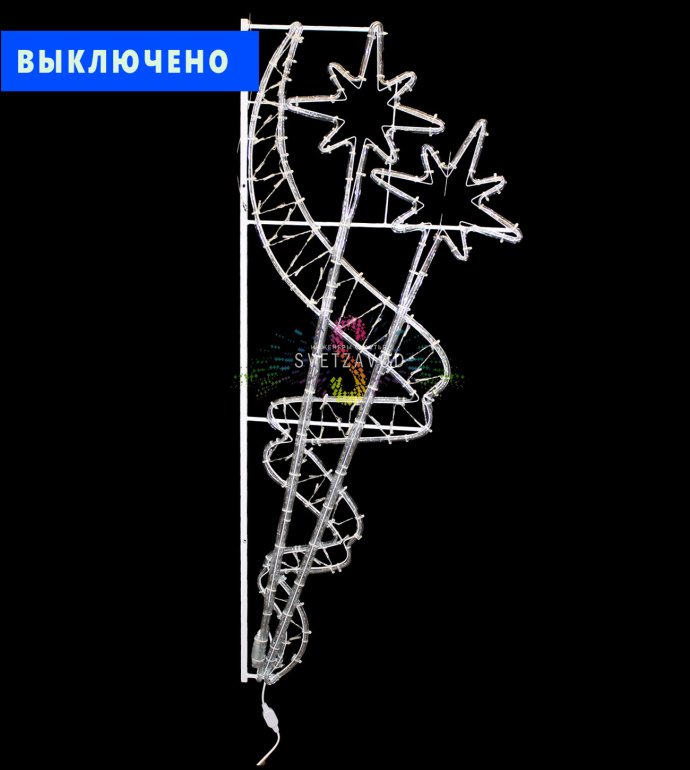 Детальное фото светодиодной консоли Две белые звезды размером 150 на 60 см. Видны металлический каркас, полимерное покрытие и светодиодные модули белого и красного свечения.