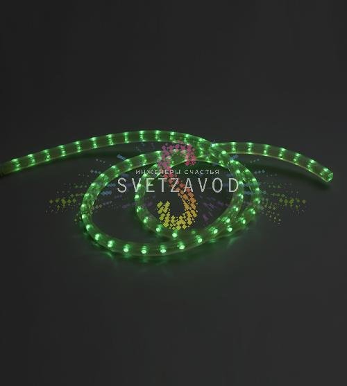 Светодиодный дюралайт, 13,5х15,5мм, 220В, 2W, 36 led/м, фиксинг, зеленый, 100м