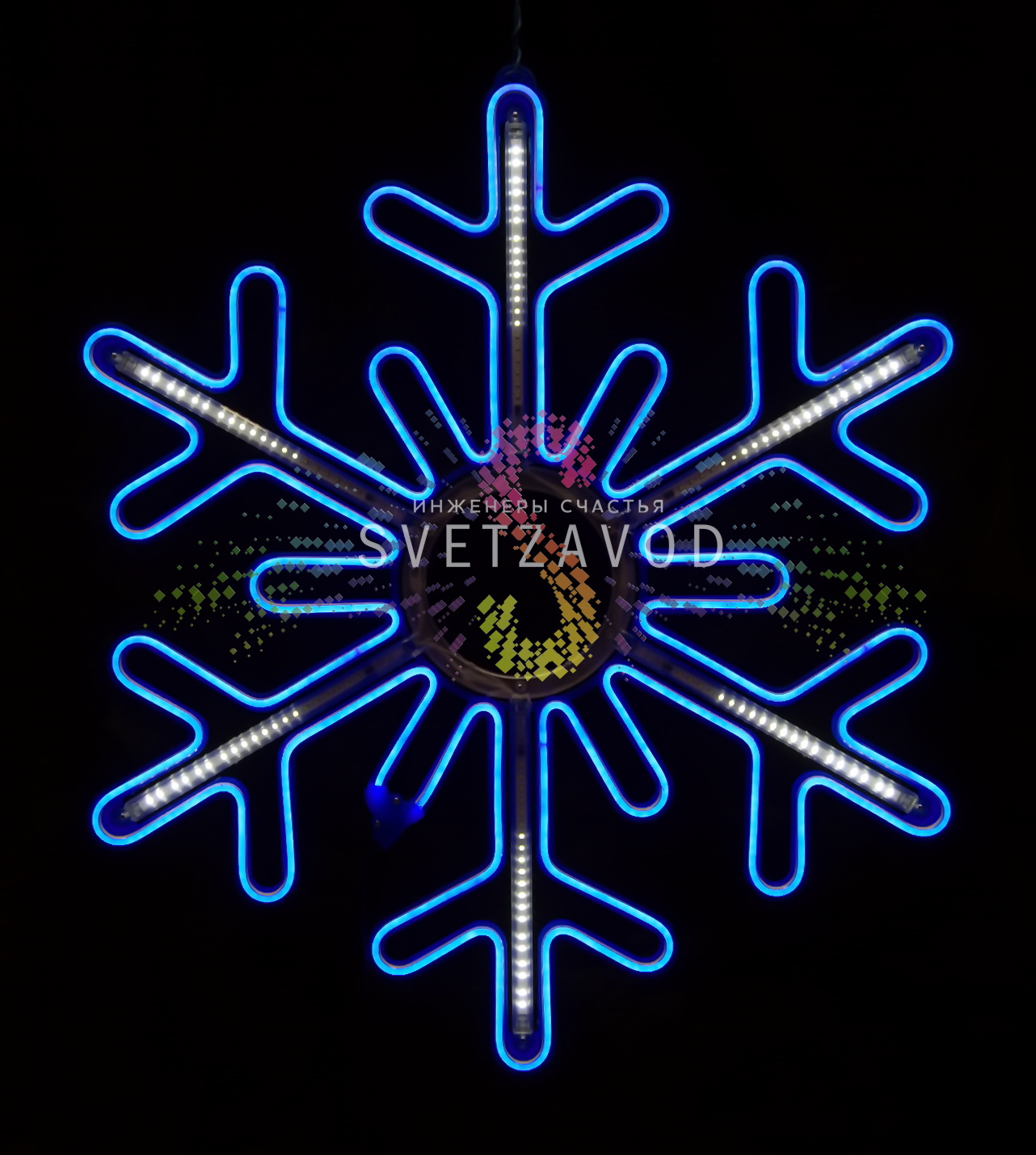 Светодиодная Снежинка, 80см, синяя, неон, с эффектом тающих сосулек, 220В, IP65