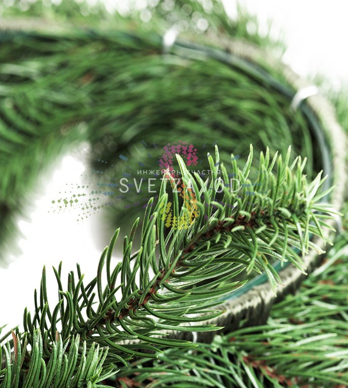 Детальное фото рождественского елового венка Neon-Night: густые литые ветки искусственной хвои, 10 декоративных шишек, диаметр 45 см.