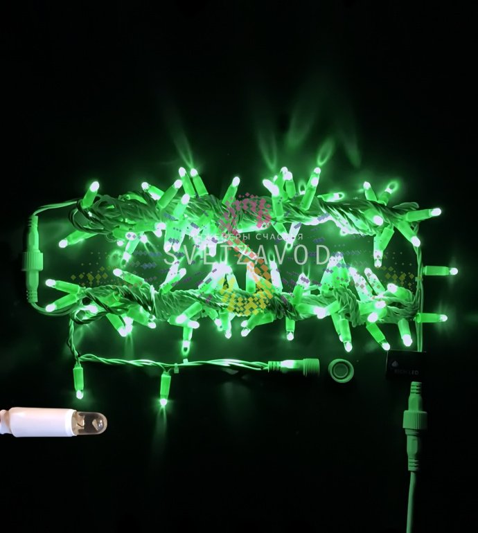 Детальное фото гирлянды-нити Стринг Лайт Rich Led: зеленая светодиодная нить длиной 10 метров с белым ПВХ проводом и защитными колпачками на диодах. Детальное фото гирлянды-нити Стринг Лайт Rich Led: зеленая светодиодная нить длиной 10 метров с белым ПВХ проводом и защитными колпачками на диодах.