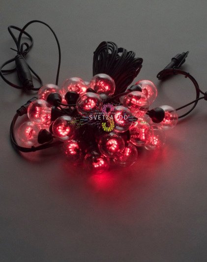 Гирлянда с лампами, красная, 10 метров, 25 ламп, черный провод