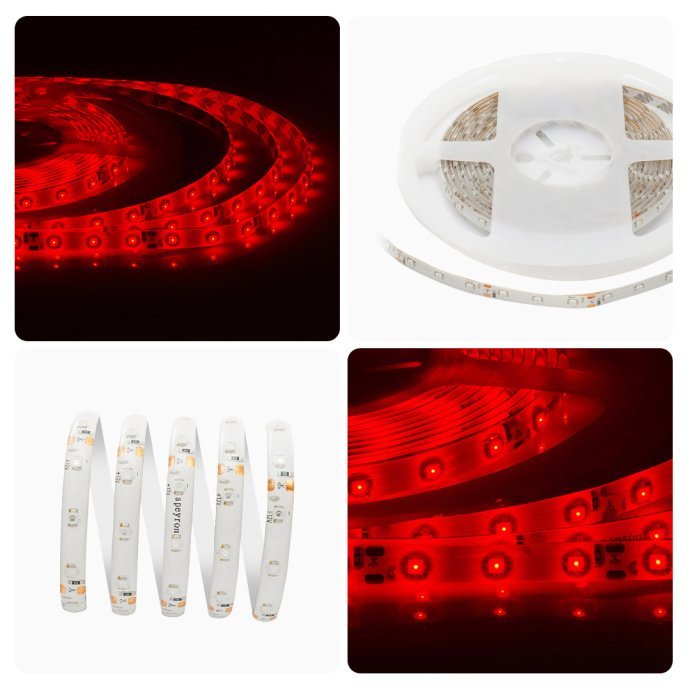 Детальное фото: красная светодиодная лента SMD3528 60LED/м IP65, гибкая подложка 8мм, 5 метров, 12В, Apeyron Electrics
