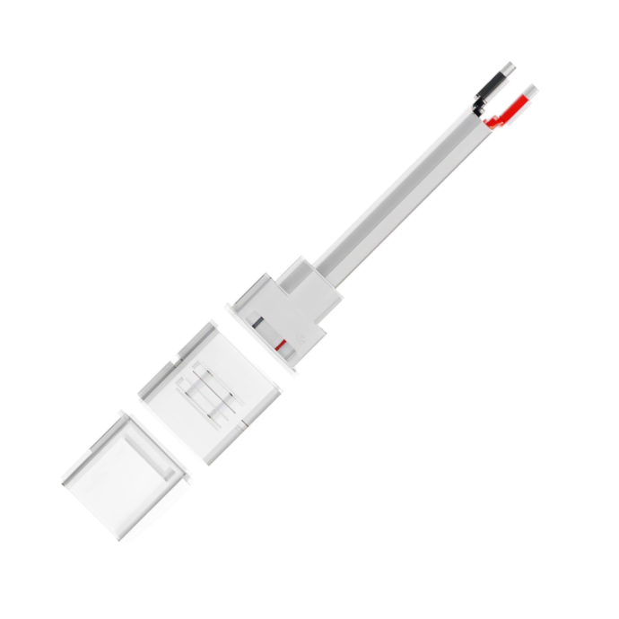 Детальный вид прокалывающего коннектора 2 pin для одноцветной LED ленты 8-10 мм с проводом и зажимами, IP65