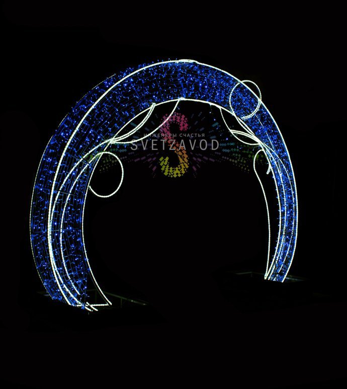 Детальное фото светодиодной арки Русский холод 350х300х35 см, металлический каркас с антикоррозийным покрытием, подключенная к сети.