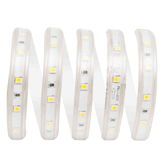 Крупным планом: светодиодная лента 3000K, силикон IP65, 60LED/м, 300Лм, 5м, шнур 220В, для улицы.