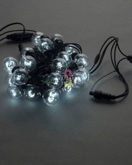 Гирлянда с лампами, белая, 10 метров, 25 ламп, черный провод 