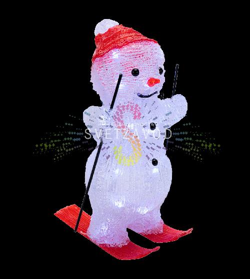 Акриловая светодиодная фигура 3D Снеговик на лыжах, 16х20х29 см, 30 LED, на батарейках, Neon-Night