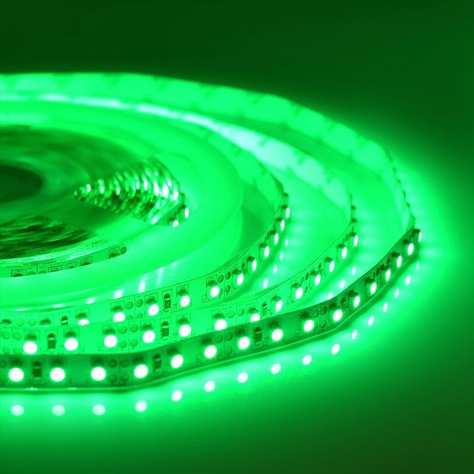 Гибкая светодиодная лента Apeyron Electrics зеленого свечения 12В, SMD3528, 120LED/м, IP20, ширина 8мм, 5 метров на катушке.