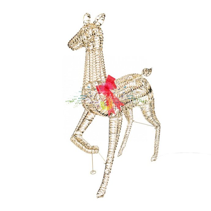 Детальное фото светодиодной фигуры 3D "Олениха" с металлическим каркасом, 960 светодиодами теплого белого свечения, размером 155х80х28 см.