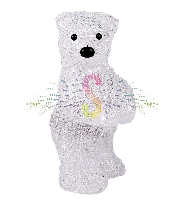 Детальное фото акриловой светодиодной фигуры 3D Медвежонок от Neon-Night. Видны объемная форма, внутренние светодиоды и коробка.