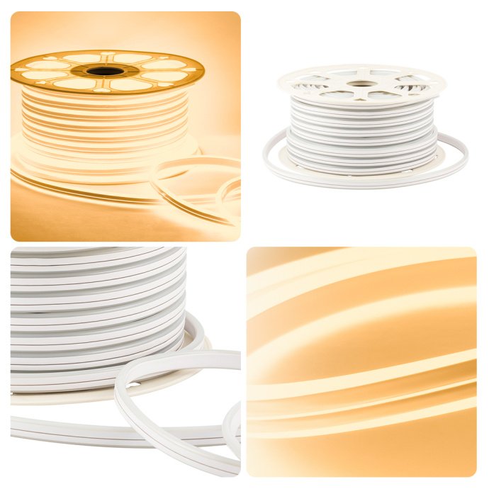 Двусторонний LED неон 8х16мм, белая оболочка, тёплый белый свет 3000К, 120 диодов/м, в бухте 50м, IP65 для уличной подсветки.
