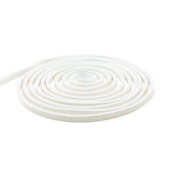 Детальное фото LED ленты 220В SMD2835 60LED/м IP65 5м с белым ПВХ шнуром, тёплый белый свет 600Лм/м, уличная подсветка
