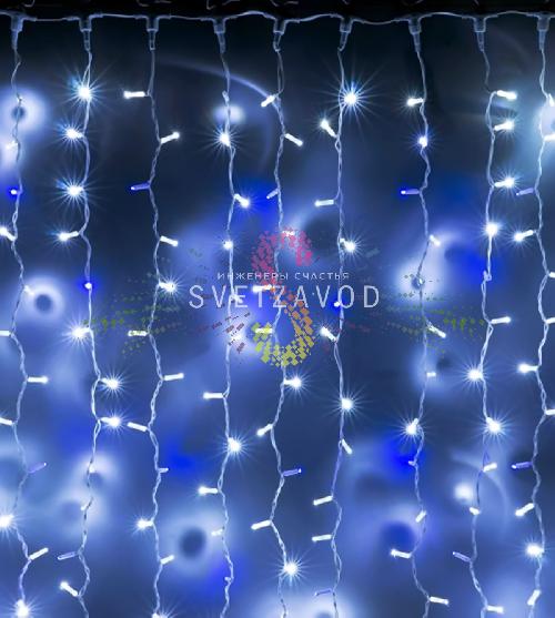 Светодиодный дождь 2х6м, белый, мерцающий, BF, белый ПВХ, 220В, IP65