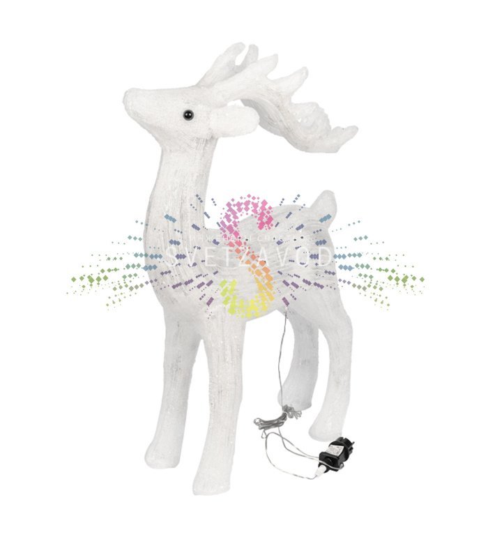 Детальное фото акриловой 3D фигуры оленя с 200 светодиодами, металлическим каркасом, степенью защиты IP65 и комплектным трансформатором 31В.
